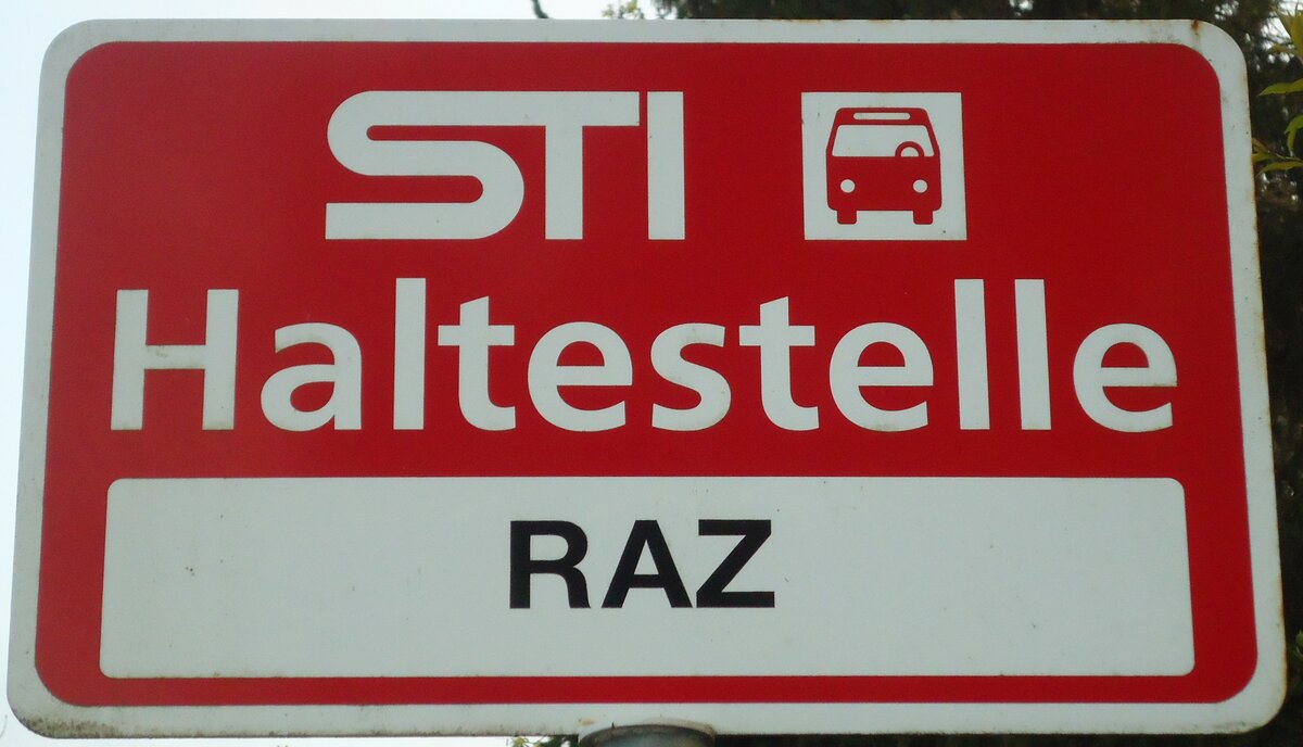 (133'316) - STI-Haltestellenschild - Thun, RAZ - am 16. April 2011