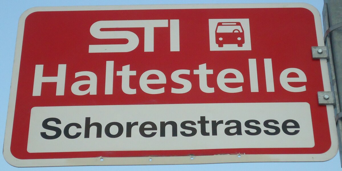 (133'358) - STI-Haltestellenschild - Thun, Schorenstrasse - am 21. April 2011