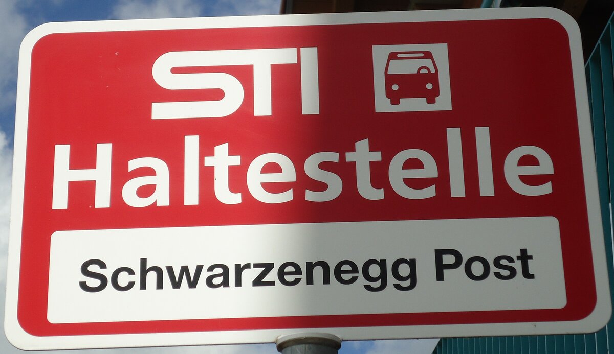 (133'867) - STI-Haltestellenschild - Schwarzenegg, Schwarzenegg Post - am 28. Mai 2011