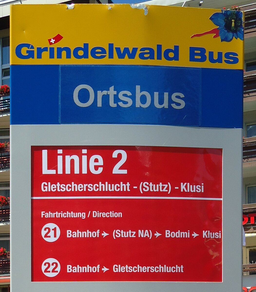 (134'751) - Grindelwald Bus-Haltestellenschild - Grindelwald, Bahnhof - am 3. Juli 2011