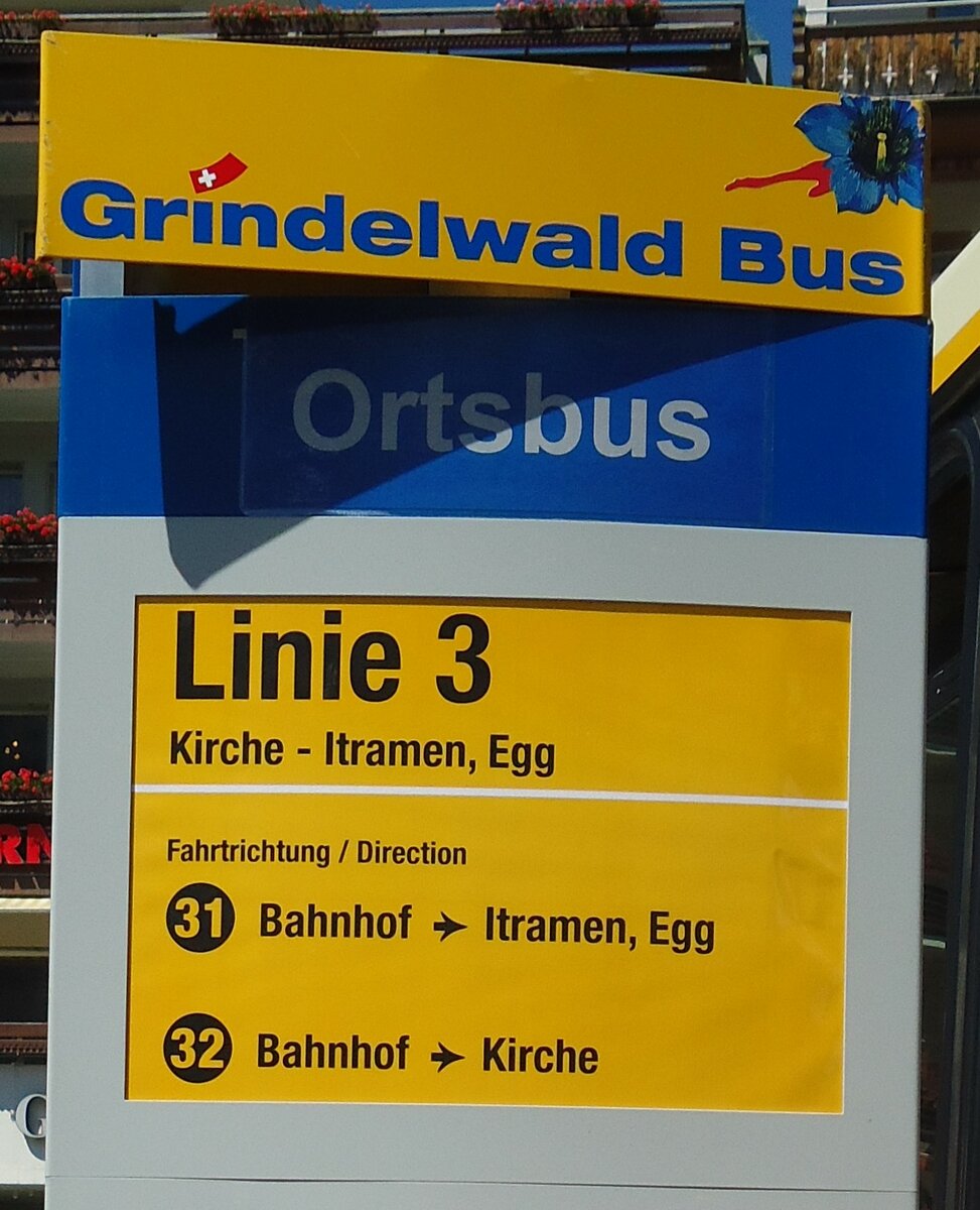 (134'753) - Grindelwald Bus-Haltestellenschild - Grindelwald, Bahnhof - am 3. Juli 2011