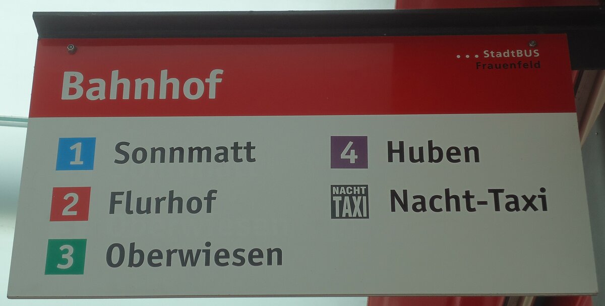 (134'942) - StadtBUS-Haltestellenschild - Frauenfeld, Bahnhof - am 10. Juli 2011