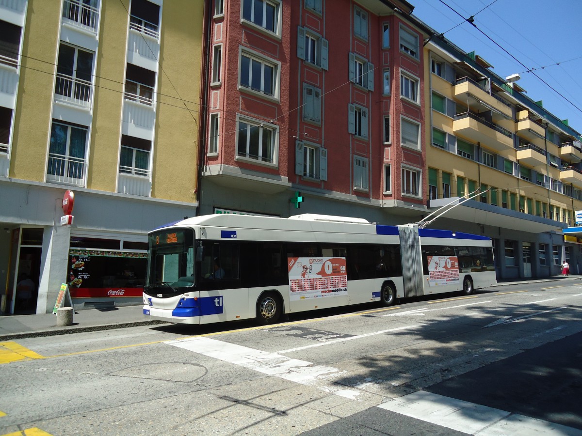 (135'099) - TL Lausanne - Nr. 831 - Hess/Hess Gelenktrolleybus am 12. Juli 2011 in Lausanne, Tunnel