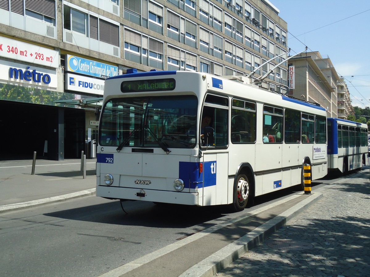(135'103) - TL Lausanne - Nr. 792 - NAW/Lauber Trolleybus am 12. Juli 2011 beim Bahnhof Lausanne
