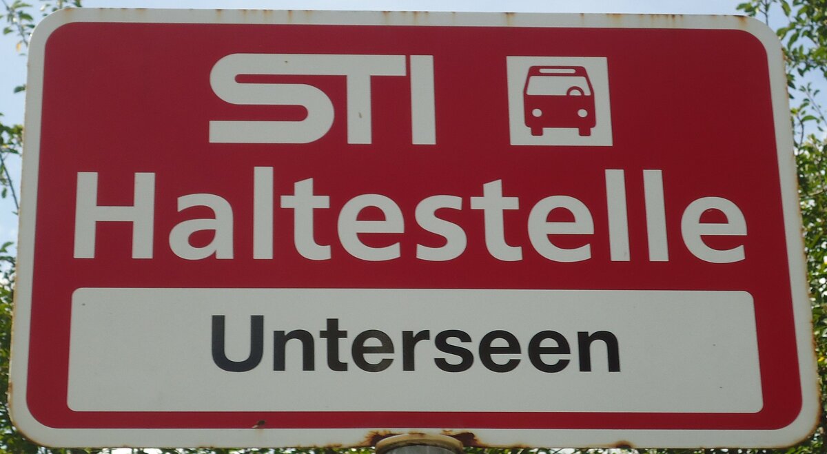 (135'474) - STI-Haltestellenschild - Unterseen, Unterseen - am 14. August 2011