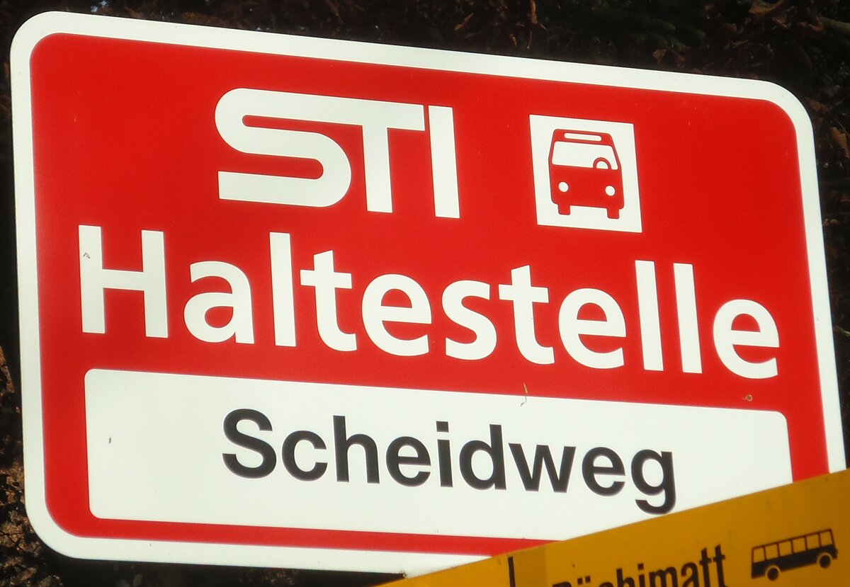 (136'752) - STI-Haltestellenschild - Thun, Scheidweg - am 20. November 2011