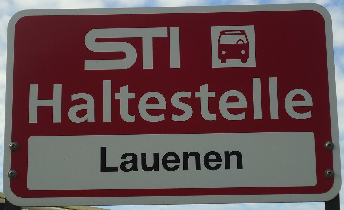 (136'765) - STI-Haltestellenschild - Thun, Lauenen - am 20. November 2011