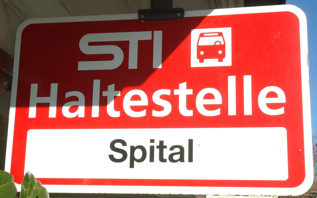 (136'792) - STI-Haltestellenschild - Oberdiessbach, Spital - am 21. November 2011