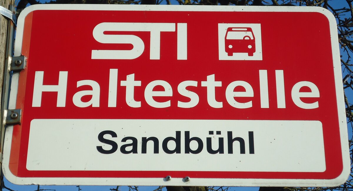 (136'825) - STI-Haltestellenschild - Thierachern, Sandbhl - am 22. November 2011