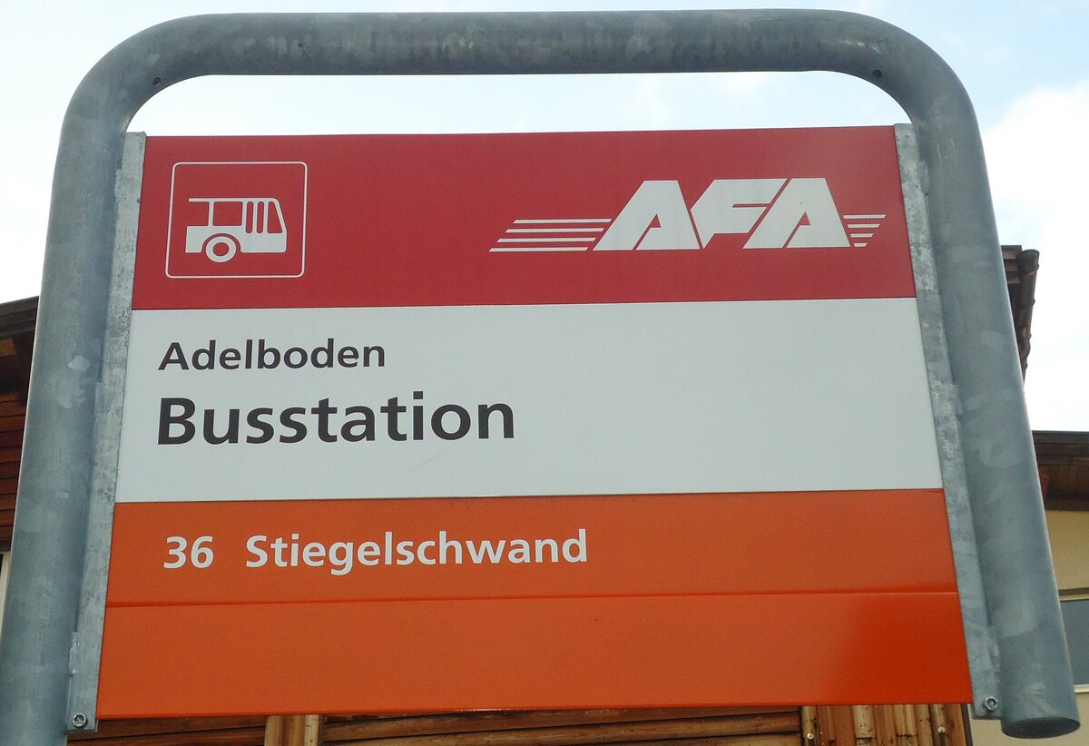 (137'104) - AFA-Haltestellenschild - Adelboden, Busstation - am 4. Dezember 2011