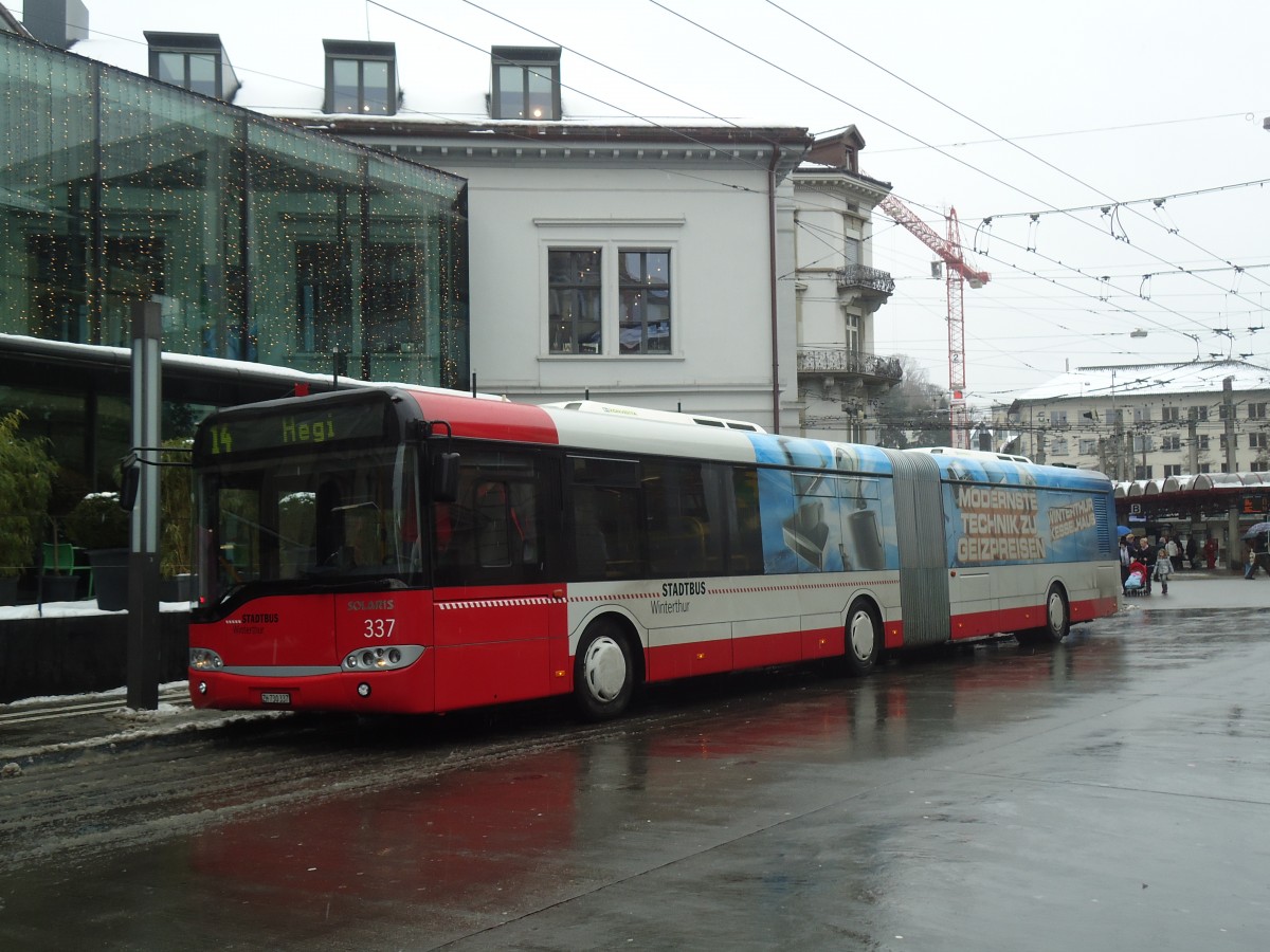 (137'699) - SW Winterthur - Nr. 337/ZH 730'337 - Solaris am 15. Februar 2012 beim Hauptbahnhof Winterthur