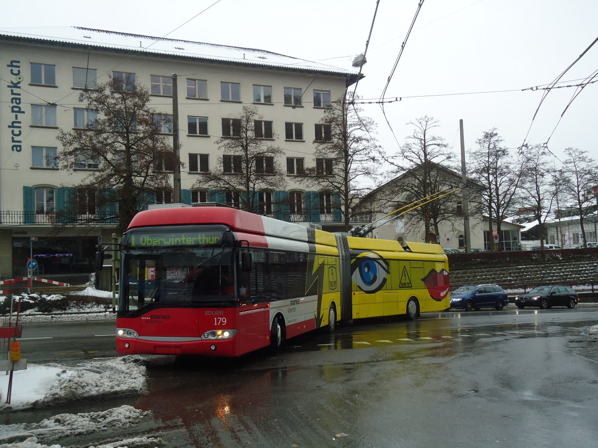 (137'702) - SW Winterthur - Nr. 179 - Solaris Gelenktrolleybus am 15. Februar 2012 beim Hauptbahnhof Winterthur