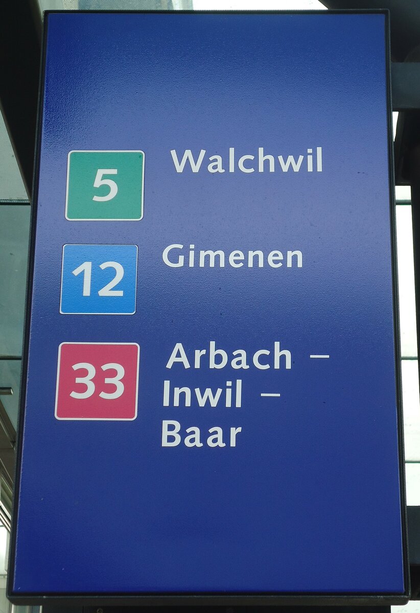 (138'044) - Zugerland Verkehrsbetriebe-Haltestellenschild - Zug, Bahnhof - am 6. Mrz 2012