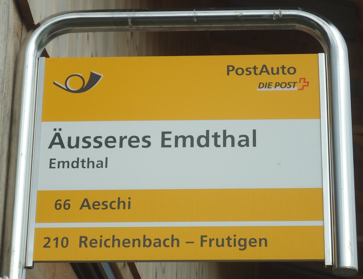 (138'428) - PostAuto-Haltestellenschild - Emdthal, usseres Emdthal - am 6. April 2012