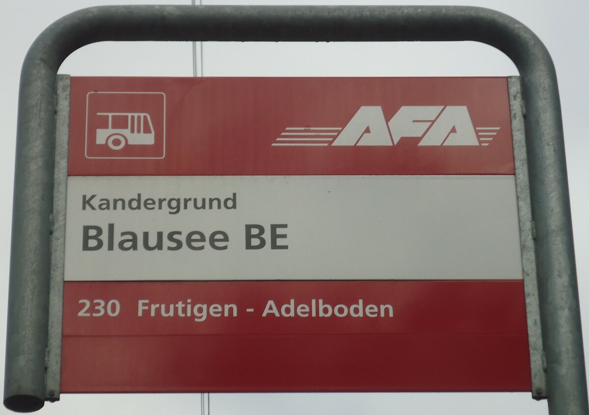 (138'463) - AFA-Haltestellenschild - Kandergrund, Blausee BE - am 6. April 2012