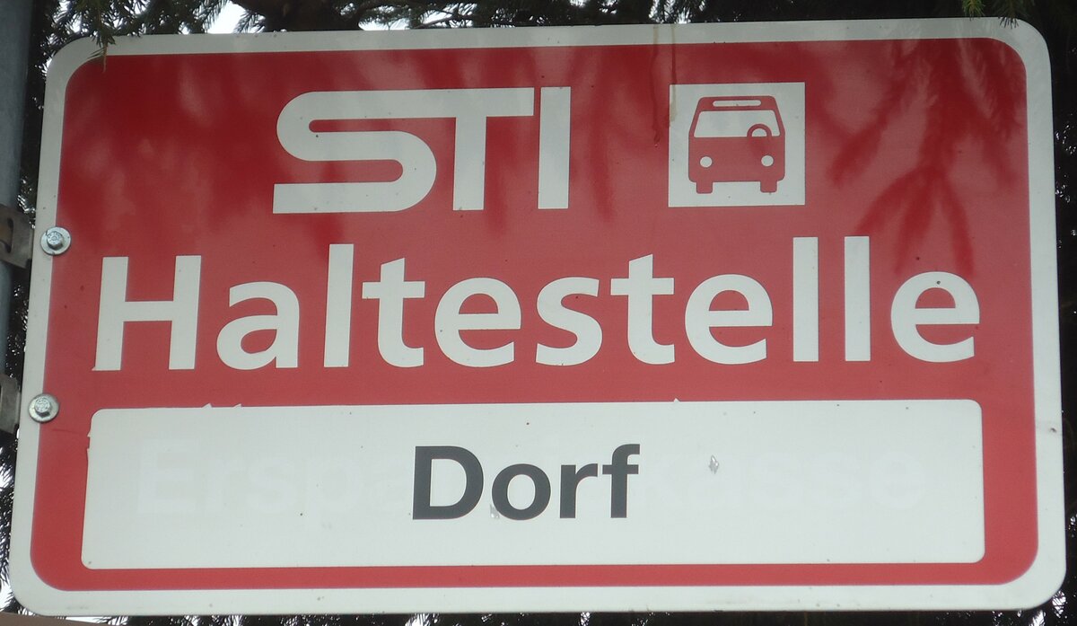 (138'480) - STI-Haltestellenschild - Wimmis, Dorf - am 6. April 2012