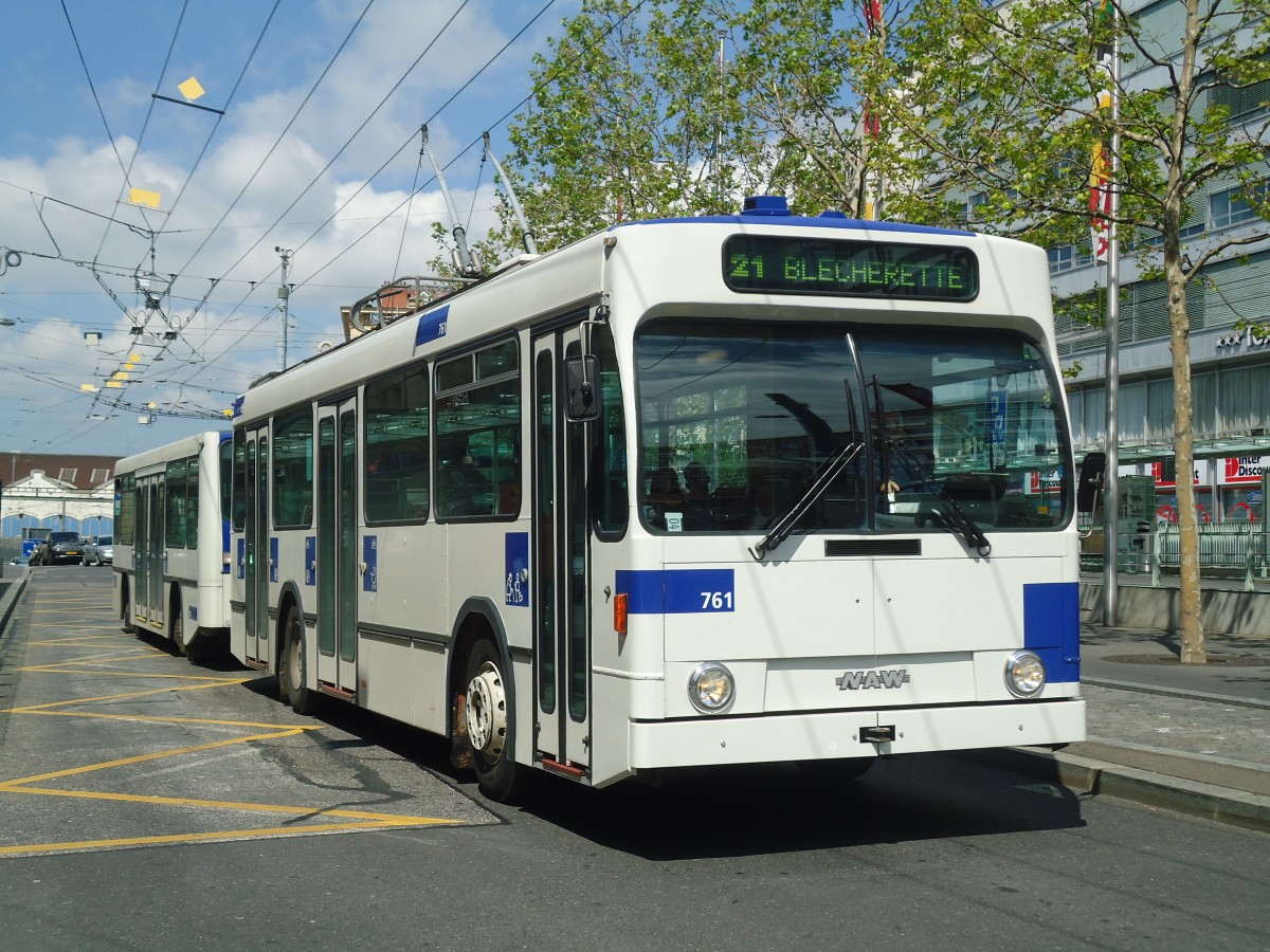 (138'735) - TL Lausanne - Nr. 761 - NAW/Lauber Trolleybus am 13. Mai 2012 beim Bahnhof Lausanne