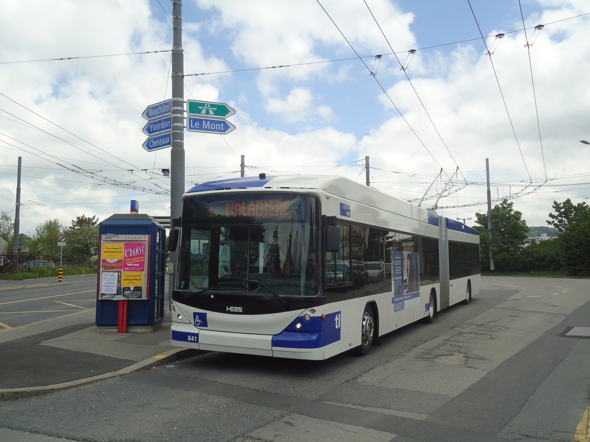 (138'741) - TL Lausanne - Nr. 841 - Hess/Hess Gelenktrolleybus am 13. Mai 2012 in Lausanne, Blcherette