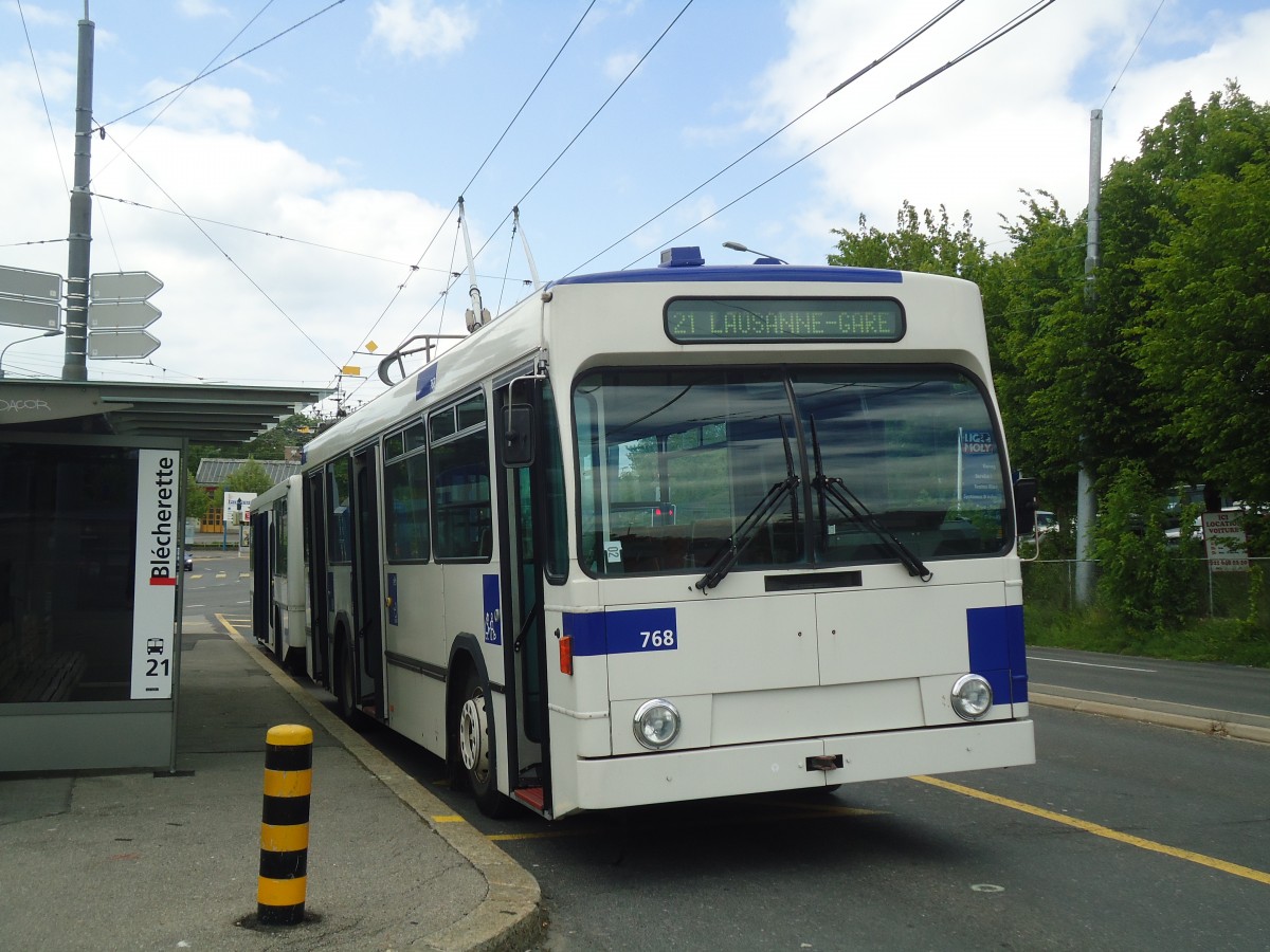 (138'744) - TL Lausanne - Nr. 768 - NAW/Lauber Trolleybus am 13. Mai 2012 in Lausanne, Blcherette