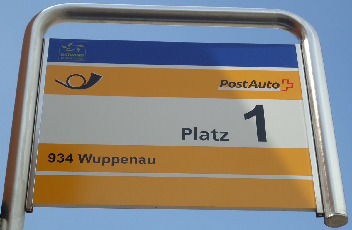 (139'126) - PostAuto-Haltestellenschild - Weinfelden, Bahnhof - am 27. Mai 2012