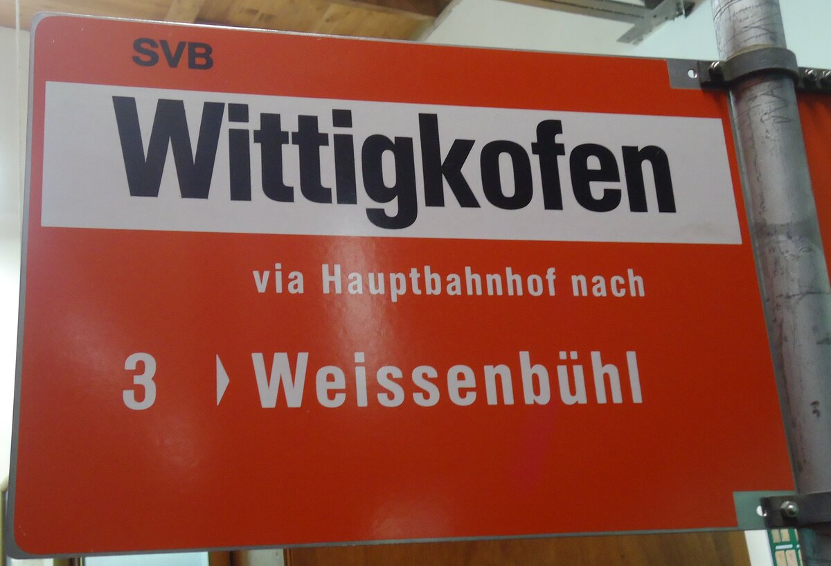 (140'098) - SVB-Haltestellenschild - Bern, Wittigkofen - am 24. Juni 2012 in Bern, Weissenbhl