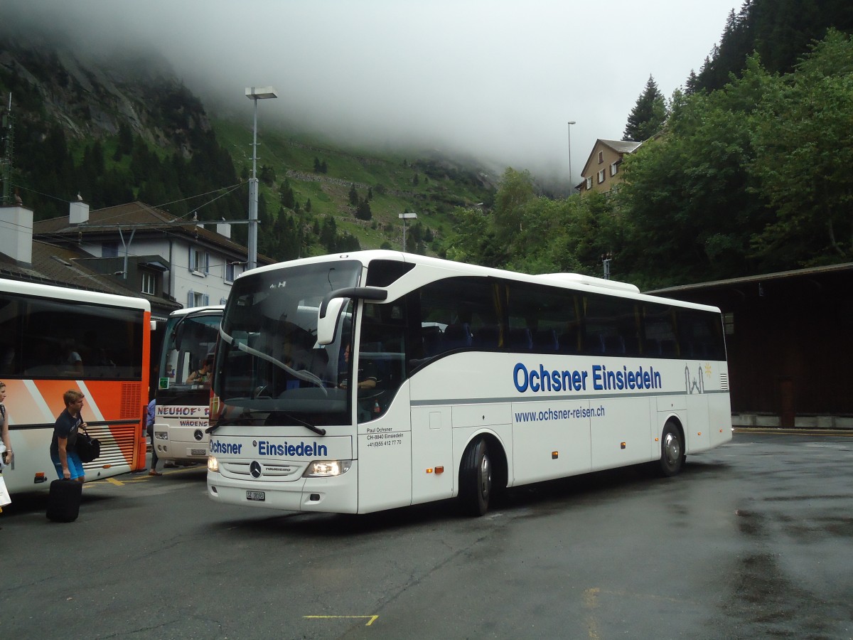 (140'382) - Ochsner, Einsiedeln - SZ 18'193 - Mercedes am 1. Juli 2012 beim Bahnhof Gschenen