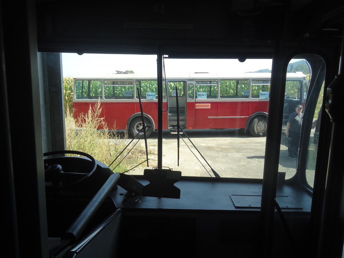 (141'209) - SVB Bern (TVS) - Nr. 38 - FBW/R&J Gelenktrolleybus am 19. August 2012 in Yvonand, Halle TVS (Innenaufnahme)