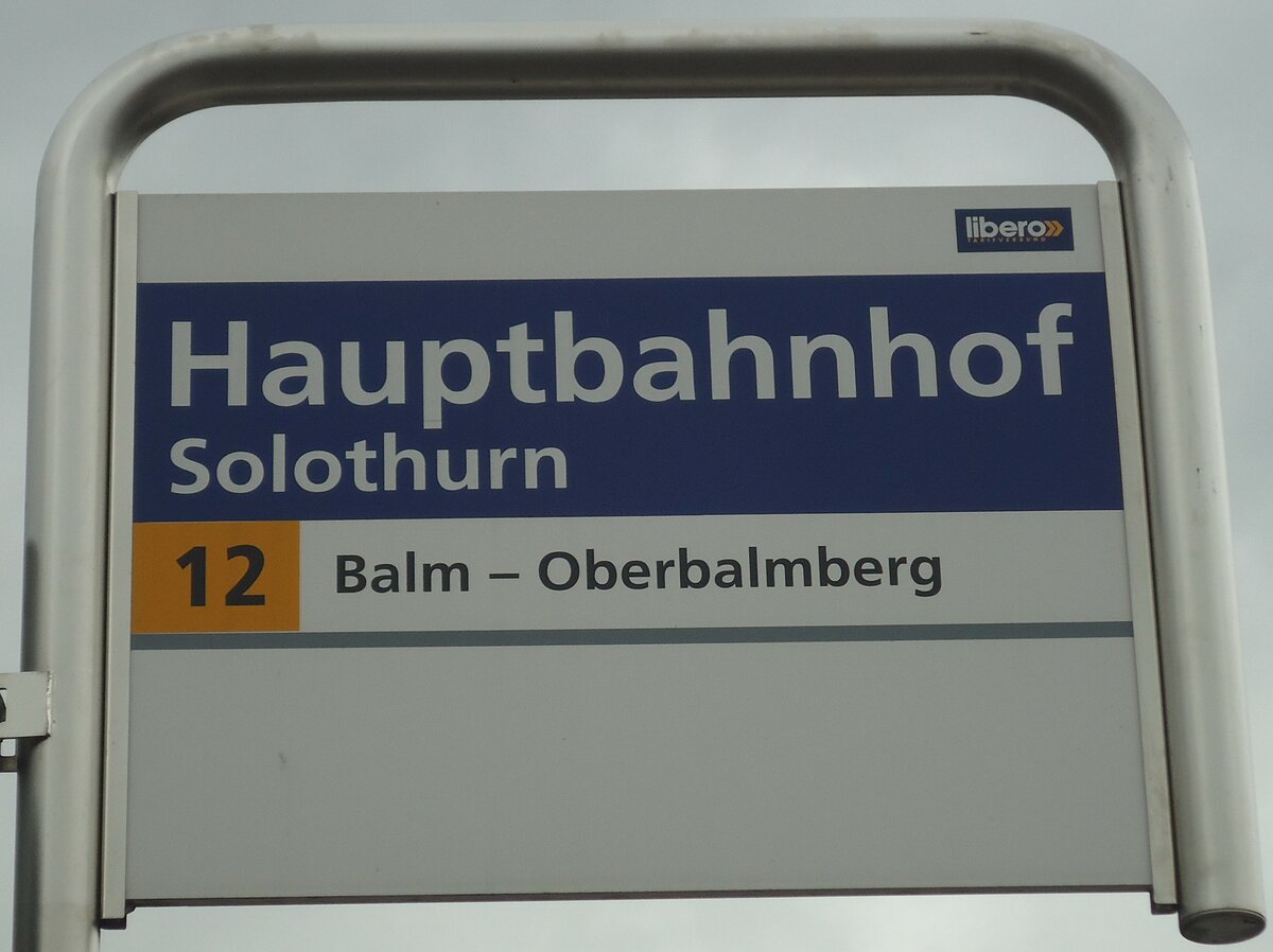 (141'565) - PostAuto-Haltestellenschild - Solothurn, Hauptbahnhof - am 12. September 2012