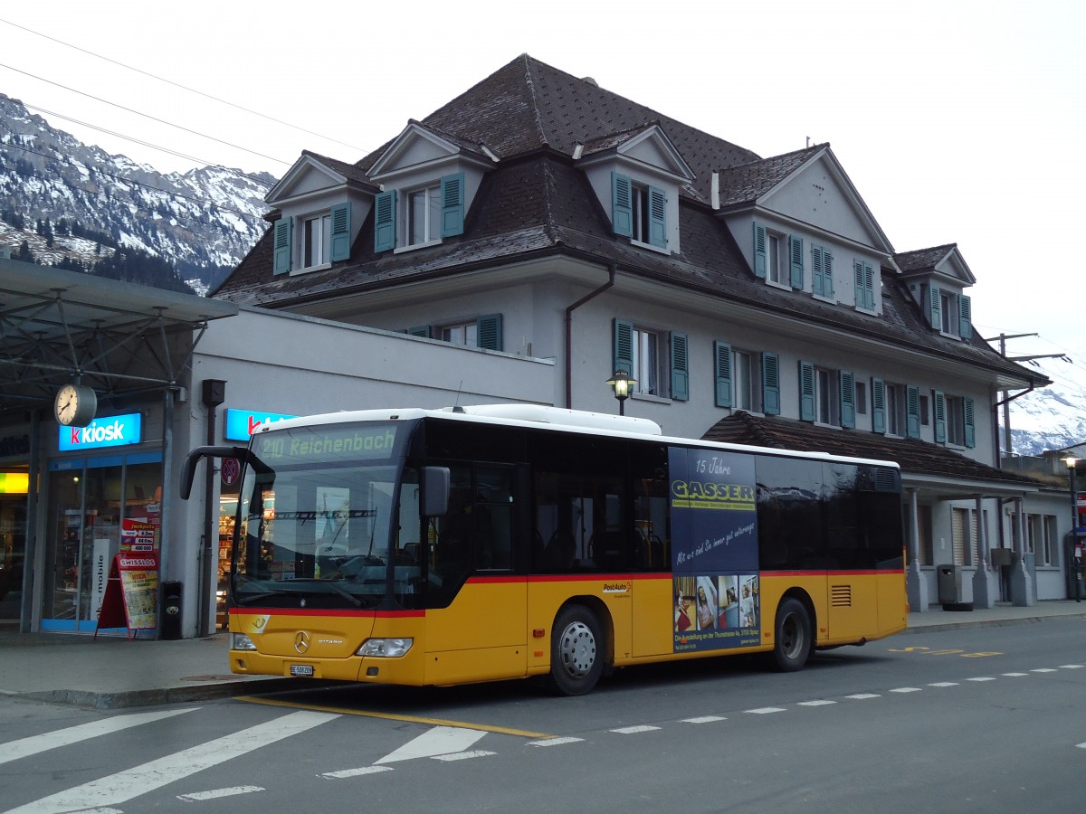 (142'862) - PostAuto Bern - BE 508'209 - Mercedes (ex Portenier, Adelboden Nr. 9) am 1. Januar 2013 beim Bahnhof Frutigen