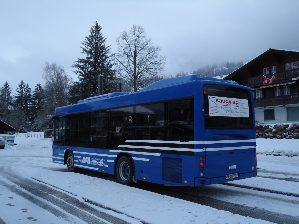 (142'897) - AFA Adelboden - Nr. 57/BE 272'798 - Scania/Hess am 2. Januar 2013 beim Bahnhof Lenk