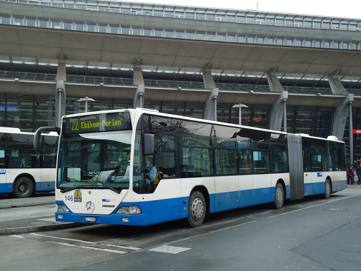 (142'966) - VBL Luzern - Nr. 146/LU 15'008 - Mercedes (ex Heggli, Kriens Nr. 708) am 5. Januar 2013 beim Bahnhof Luzern