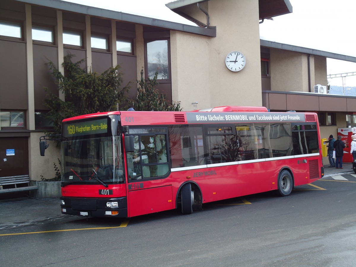 (143'308) - Bernmobil, Bern - Nr. 401/BE 612'401 - MAN/Gppel am 20. Februar 2013 beim Bahnhof Konolfingen
