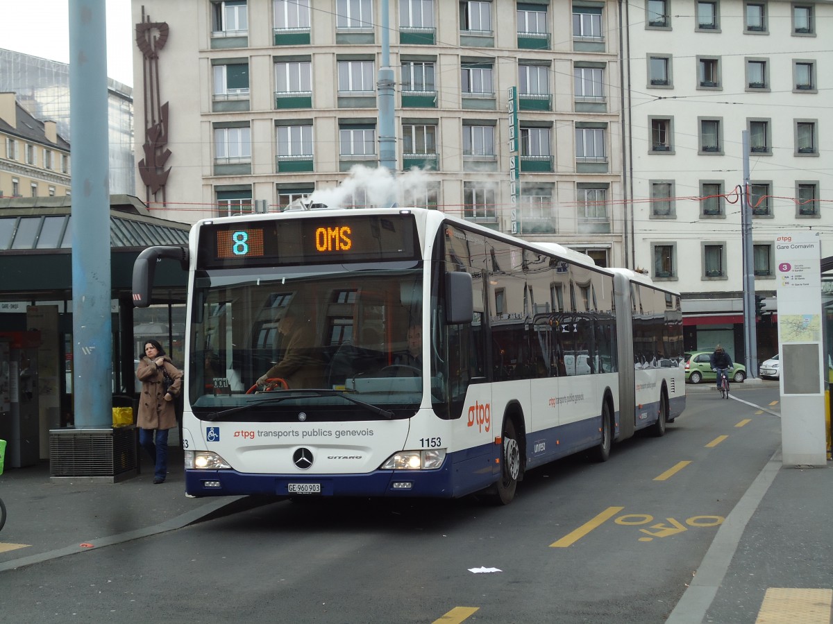 (143'335) - TPG Genve - Nr. 1153/GE 960'903 - Mercedes am 22. Februar 2013 beim Bahnhof Genve