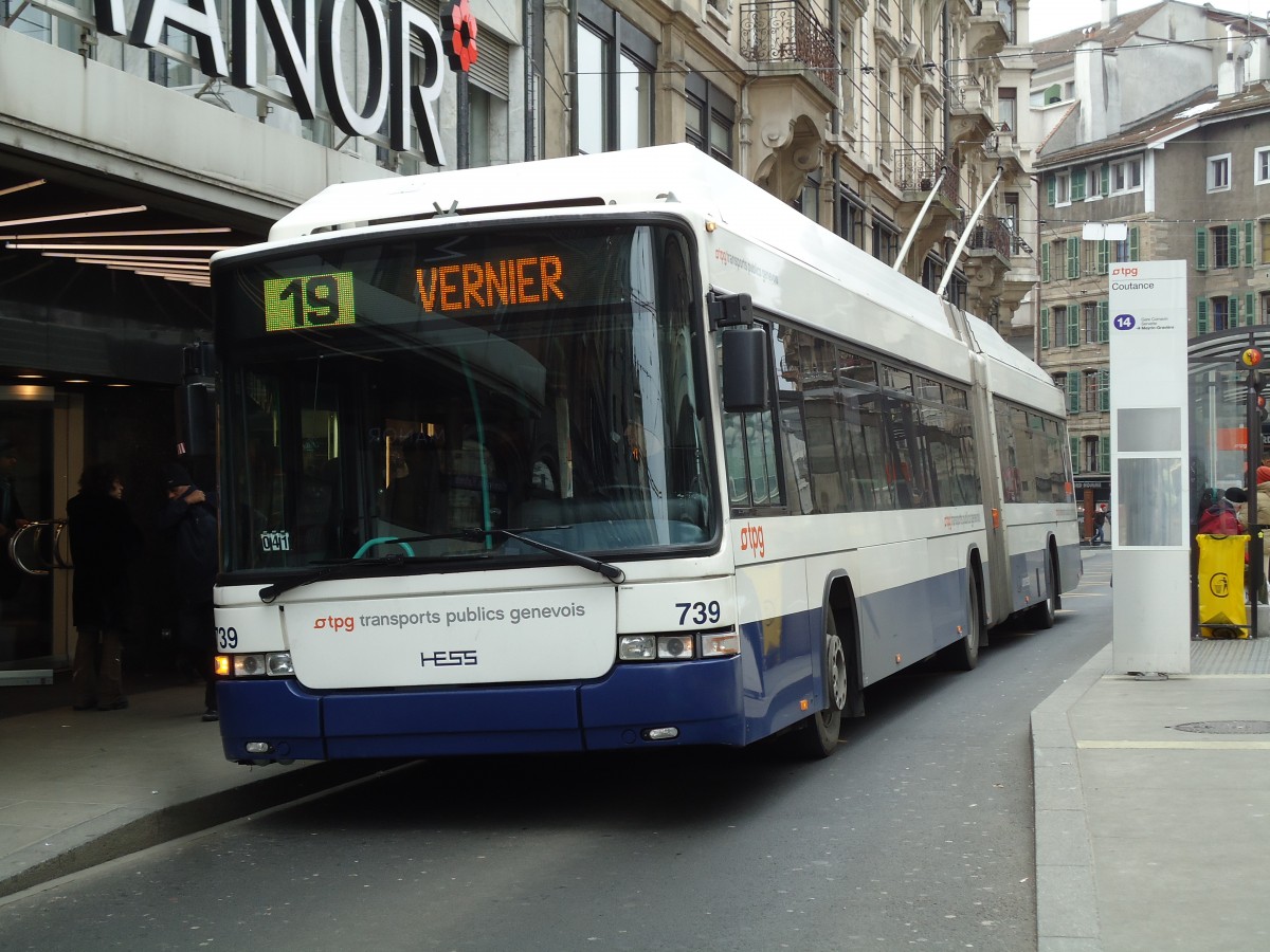 (143'384) - TPG Genve - Nr. 739 - Hess/Hess Gelenktrolleybus am 22. Februar 2013 in Genve, Coutance