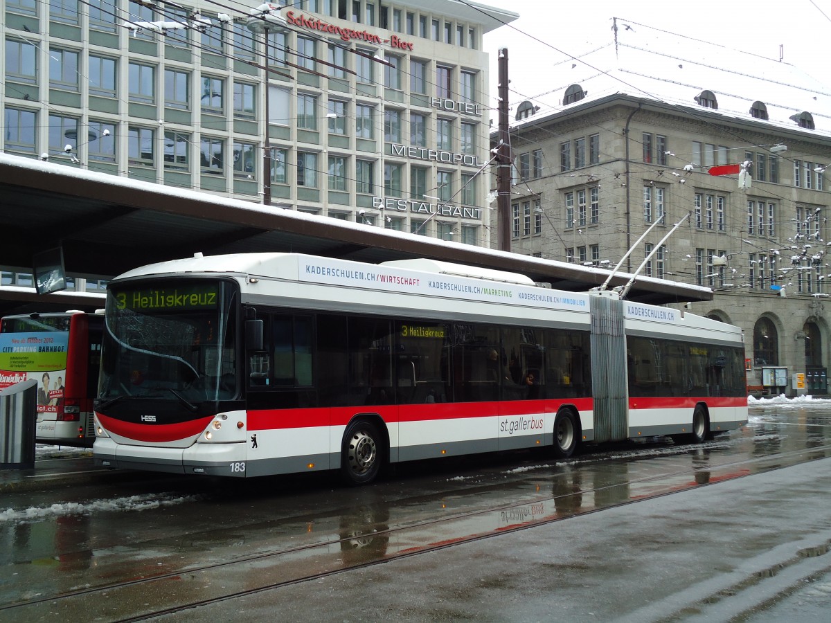 (143'666) - St. Gallerbus, St. Gallen - Nr. 183 - Hess/Hess Gelenktrolleybus am 20. April 2013 beim Bahnhof St. Gallen