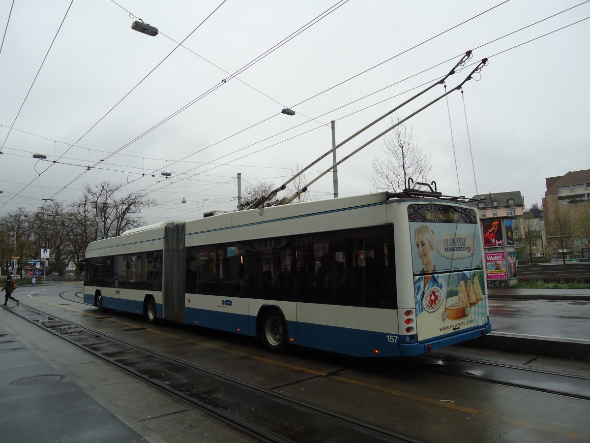 (143'723) - VBZ Zrich - Nr. 157 - Hess/Hess Gelenktrolleybus am 21. April 2013 in Zrich, Sihlpost
