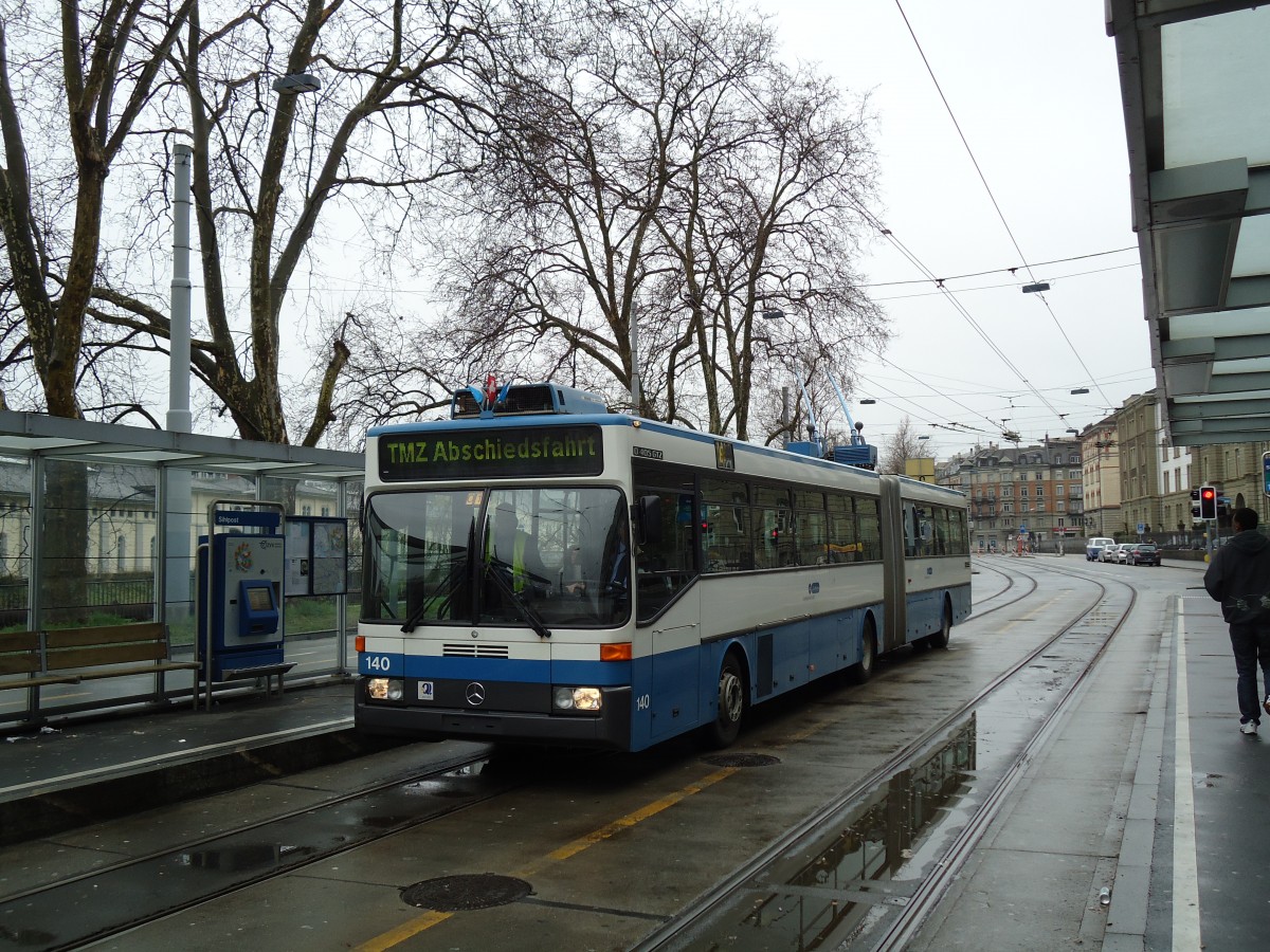 (143'726) - VBZ Zrich - Nr. 140 - Mercedes Gelenktrolleybus am 21. April 2013 in Zrich, Sihlpost