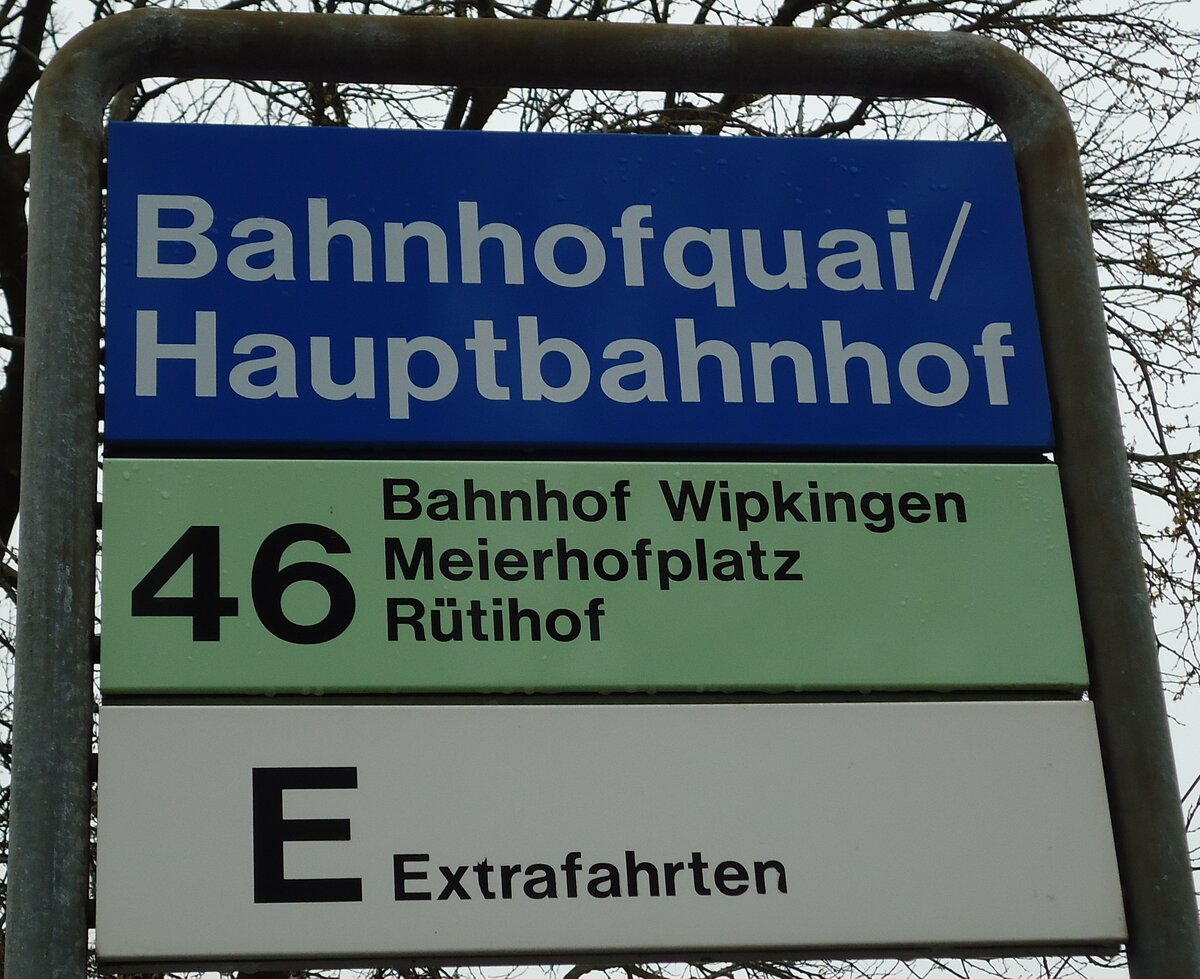 (143'767) - ZVV-Haltestellenschild - Zrich, Bahnhofquai/Hauptbahnhof - am 21. April 2013