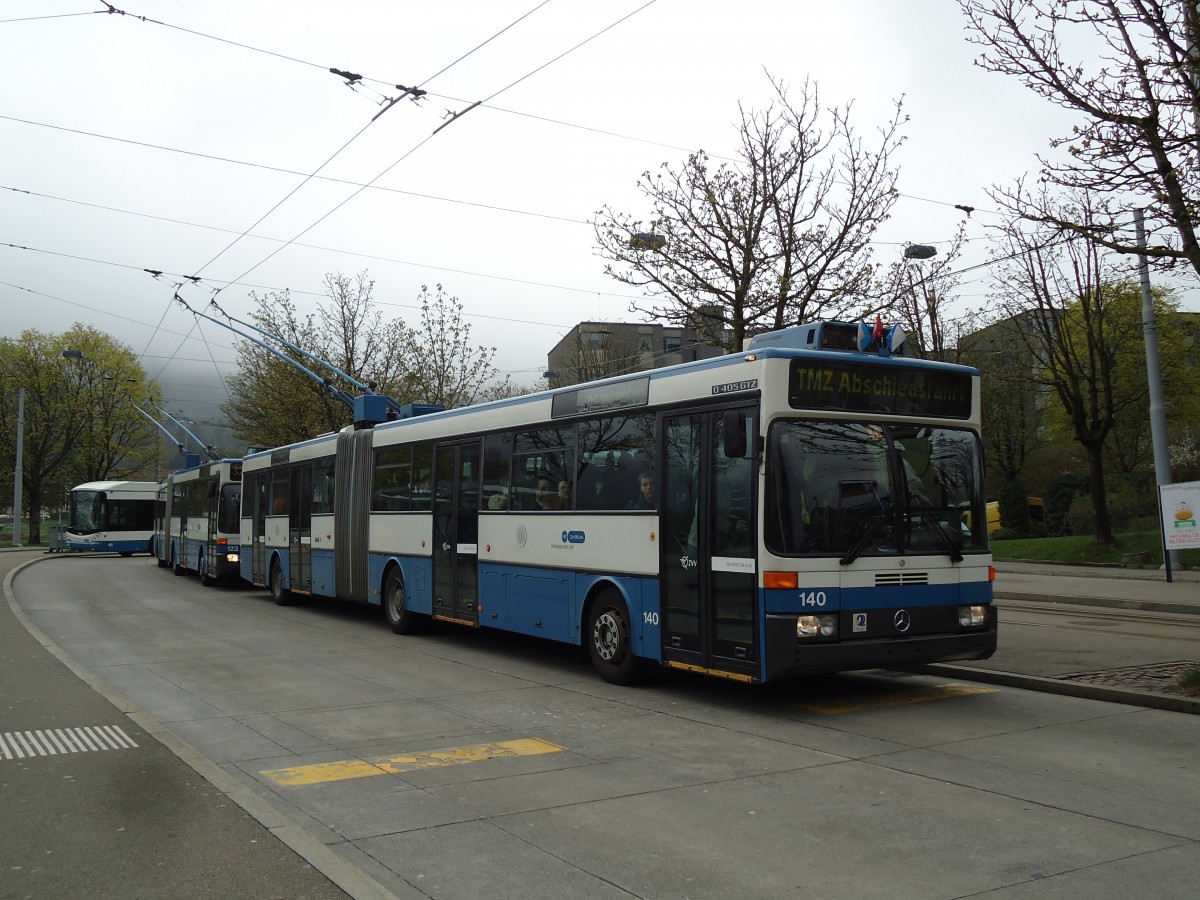 (143'798) - VBZ Zrich - Nr. 140 - Mercedes Gelenktrolleybus am 21. April 2013 in Zrich, Strassenverkehrsamt