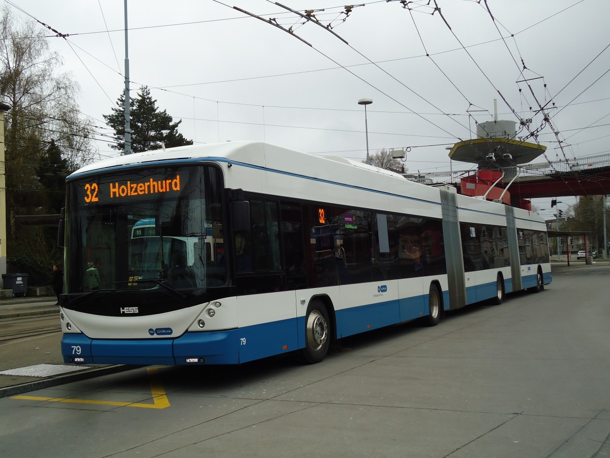 (143'806) - VBZ Zrich - Nr. 79 - Hess/Hess Doppelgelenktrolleybus am 21. April 2013 in Zrich, Bucheggplatz
