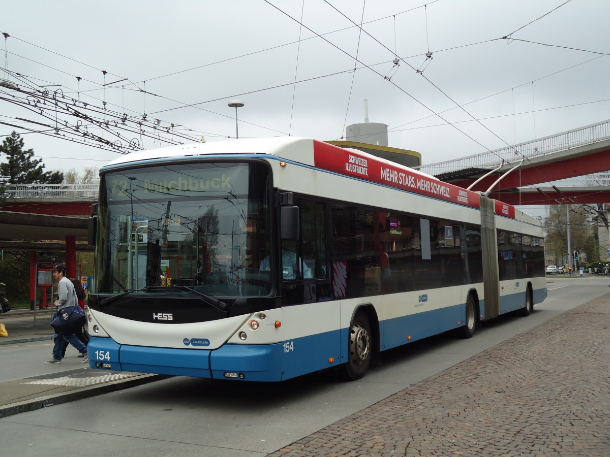 (143'813) - VBZ Zrich - Nr. 154 - Hess/Hess Gelenktrolleybus am 21. April 2013 in Zrich, Bucheggplatz