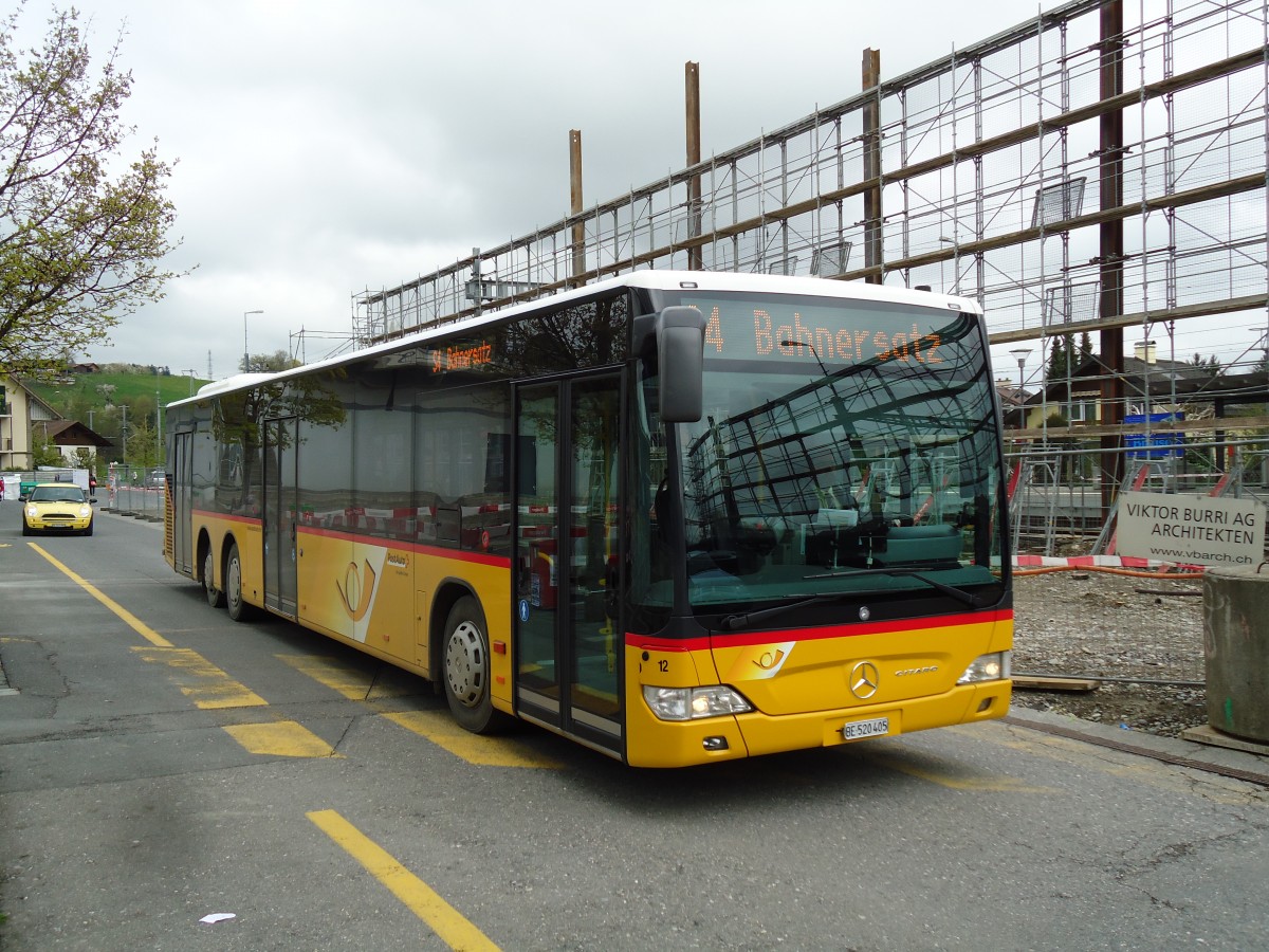 (143'923) - Engeloch, Riggisberg - Nr. 12/BE 520'405 - Mercedes (ex PostAuto Bern) am 28. April 2013 beim Bahnhof Uetendorf