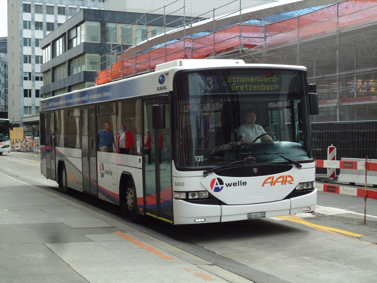 (143'966) - AAR bus+bahn, Aarau - Nr. 159/AG 441'159 - Scania/Hess am 9. Mai 2013 beim Bahnhof Aarau