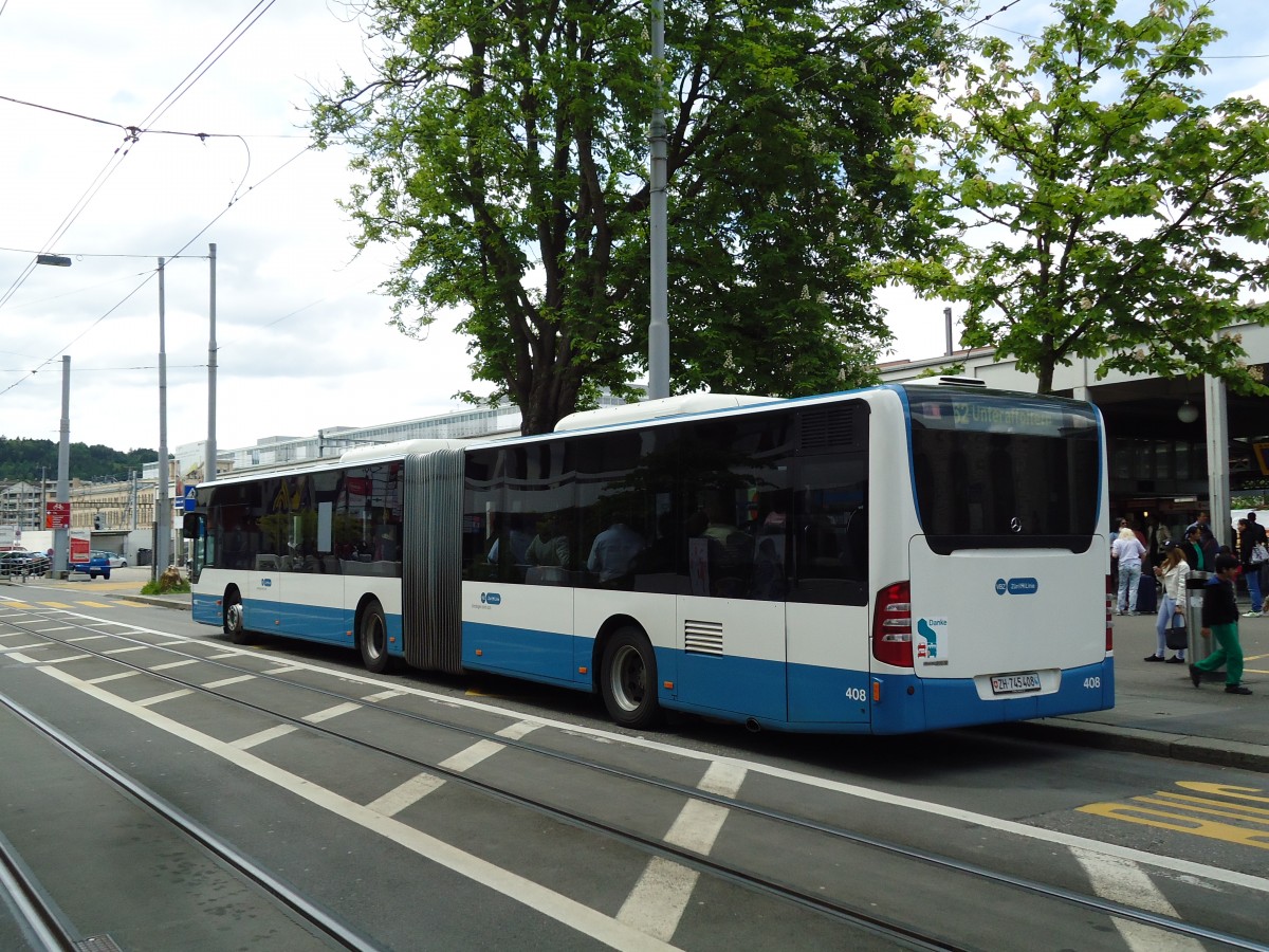(144'444) - VBZ Zrich - Nr. 408/ZH 745'408 - Mercedes am 20. Mai 2013 beim Bahnhof Zrich-Oerlikon