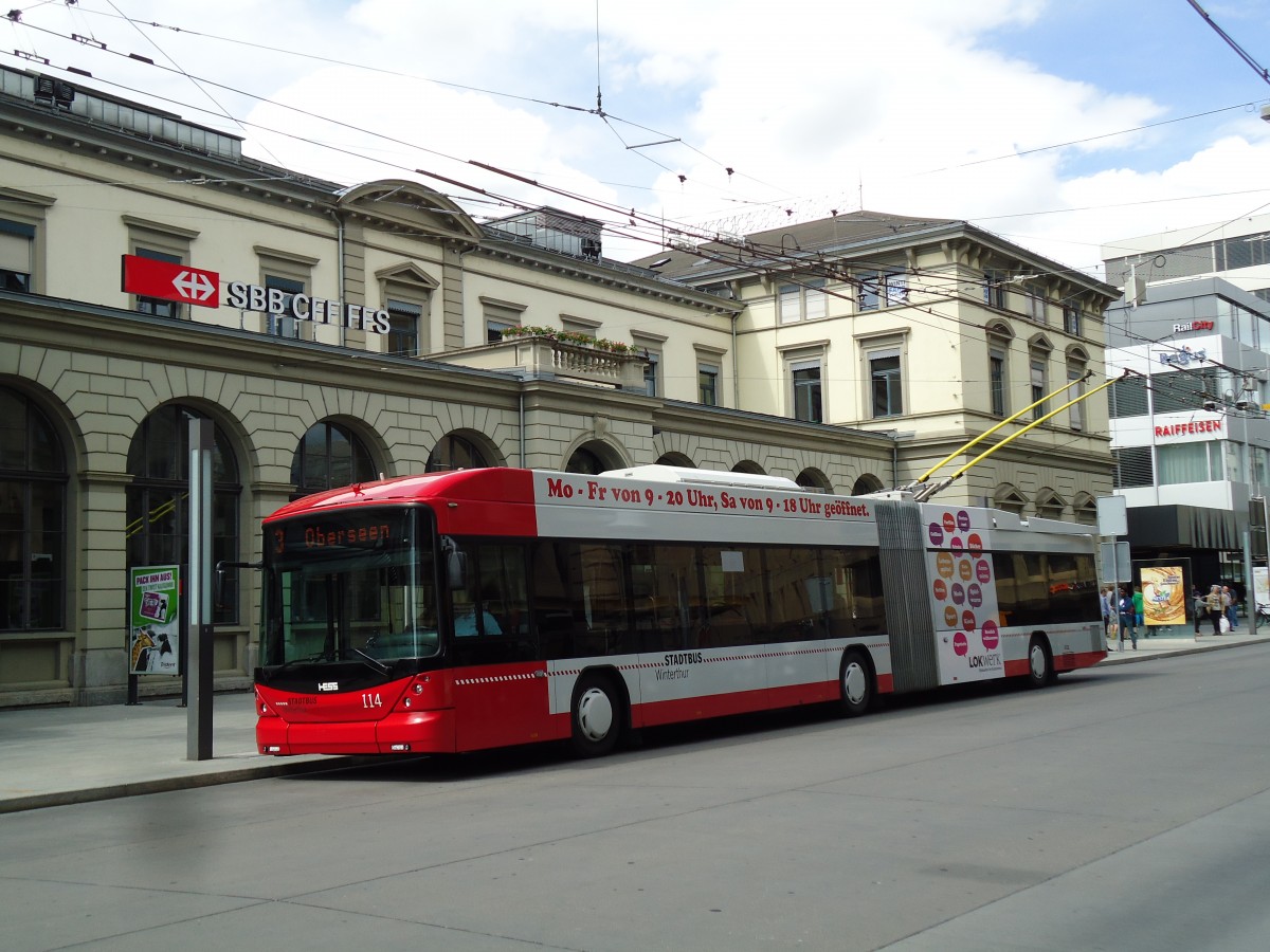 (144'469) - SW Winterthur - Nr. 114 - Hess/Hess Gelenktrolleybus am 20. Mai 2013 beim Hauptbahnhof Winterthur