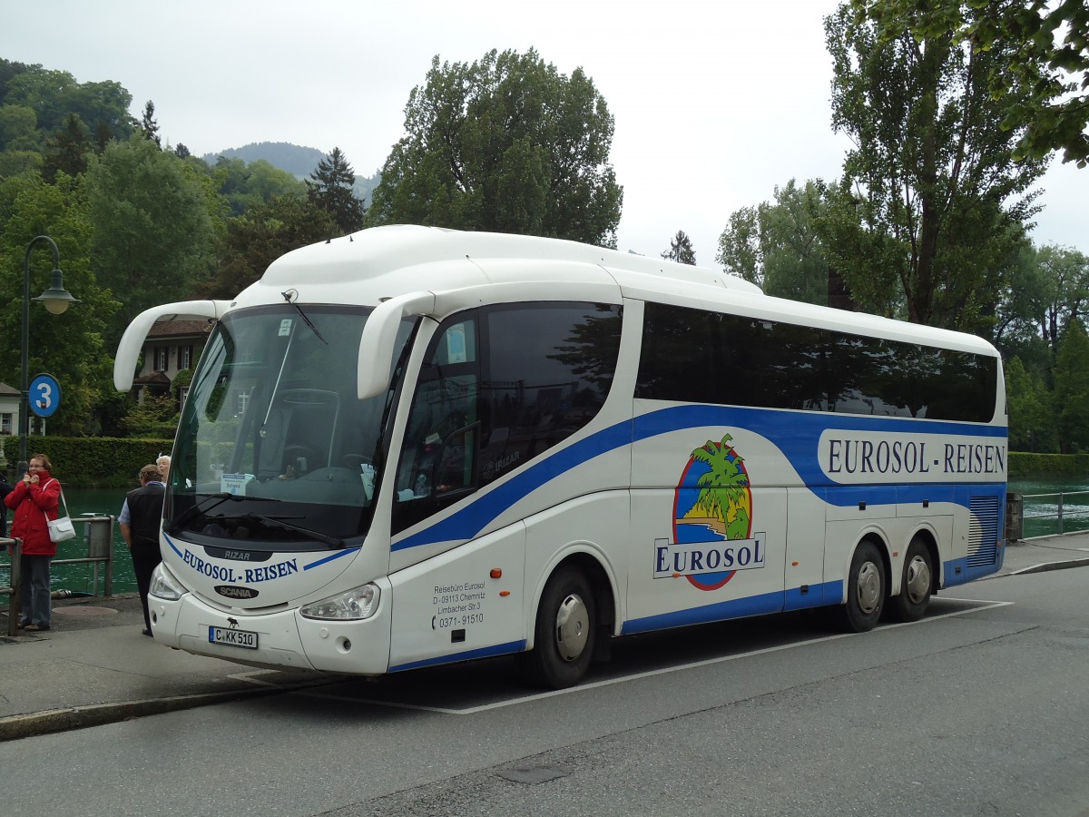 (144'785) - Aus Deutschland: Eurosol, Chemnitz - C-KK 510 - Scania/Irizar am 2. Juni 2013 bei der Schifflndte Thun