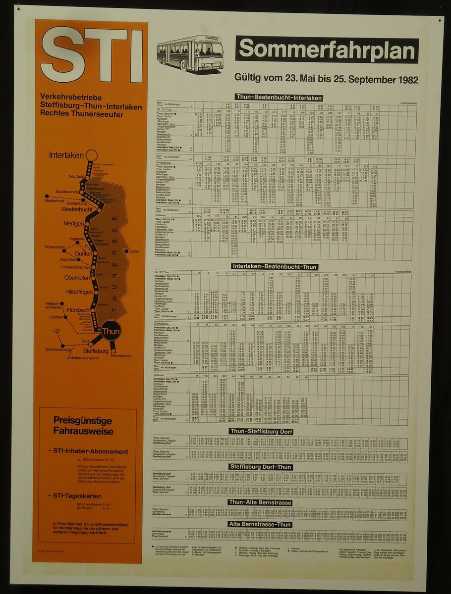 (145'033) - STI-Fahrplan von 1982 am 15. Juni 2013 in Thun, Garage