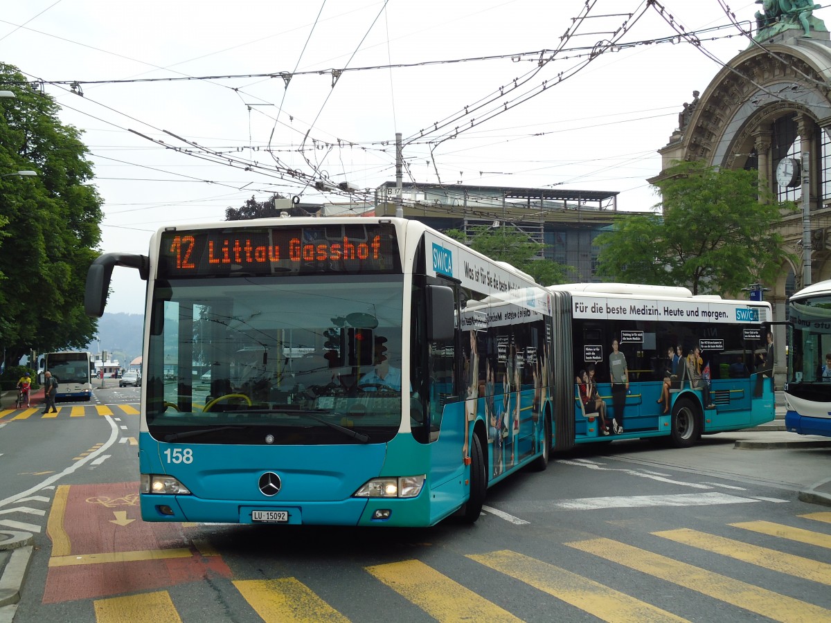 (145'694) - VBL Luzern - Nr. 158/LU 15'092 - Mercedes am 8. Juli 2013 beim Bahnhof Luzern