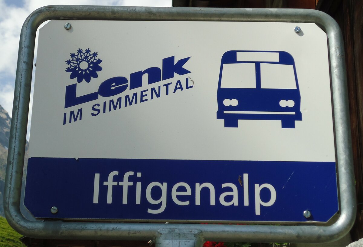 (146'105) - AFA-Haltestellenschild - Lenk, Iffigenalp - am 28. Juli 2013