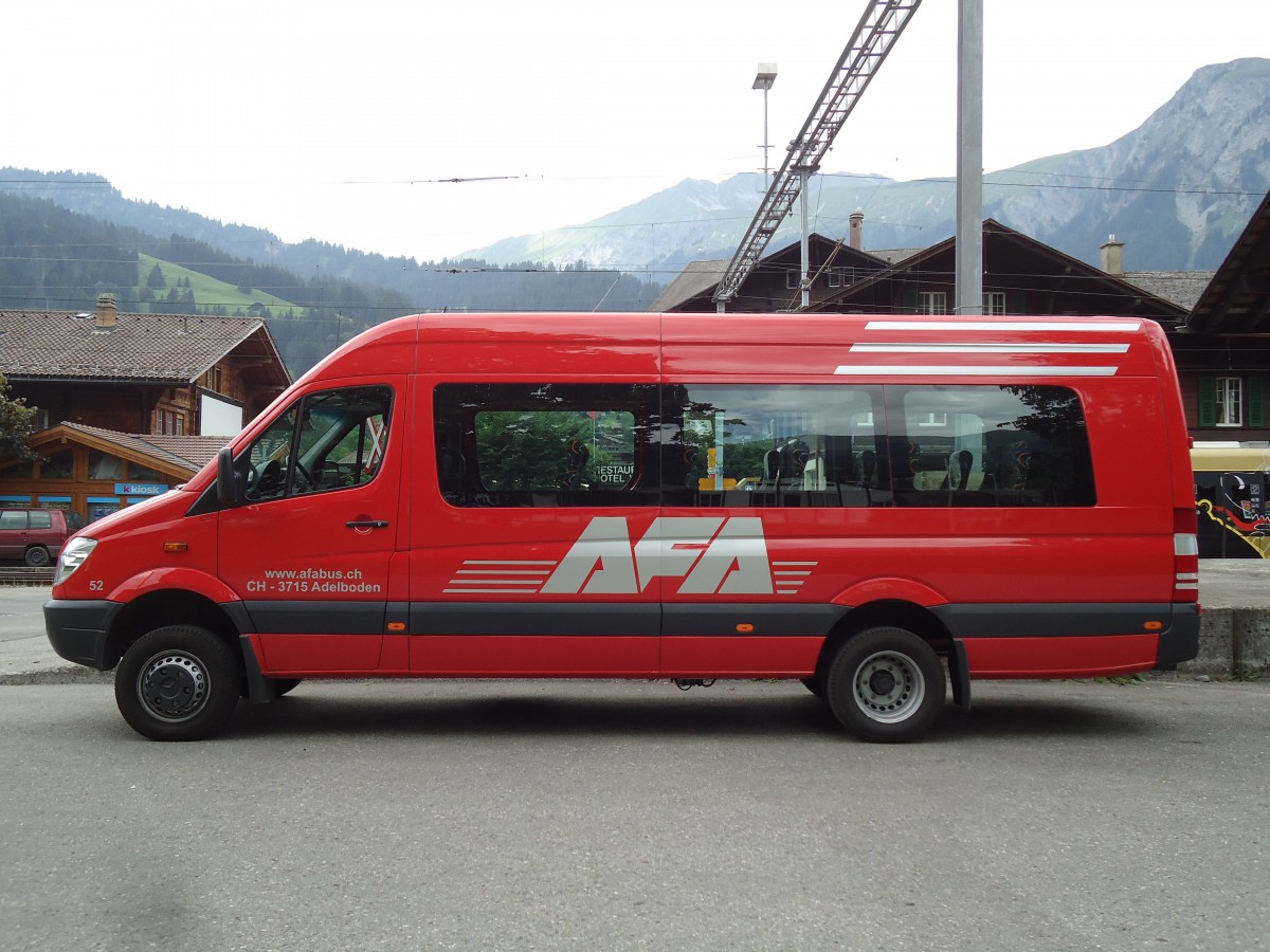 (146'146) - AFA Adelboden - Nr. 52/BE 611'129 - Mercedes am 28. Juli 2013 beim Bahnhof Lenk